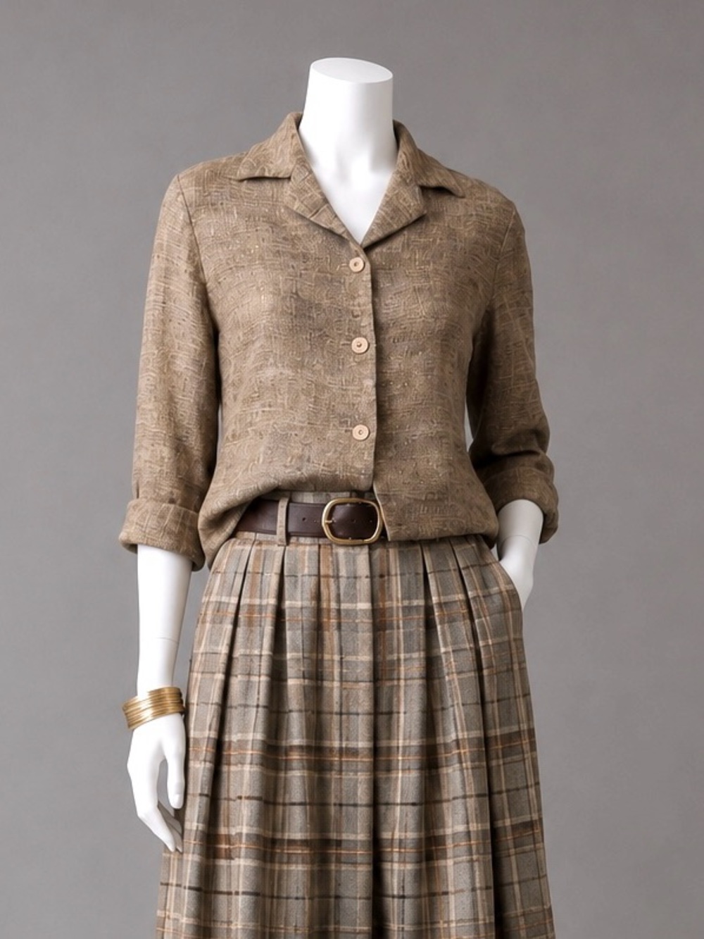 Vintage Philosophy di Alberta Ferretti Linen Top XS Brown Preppy Button Shirt